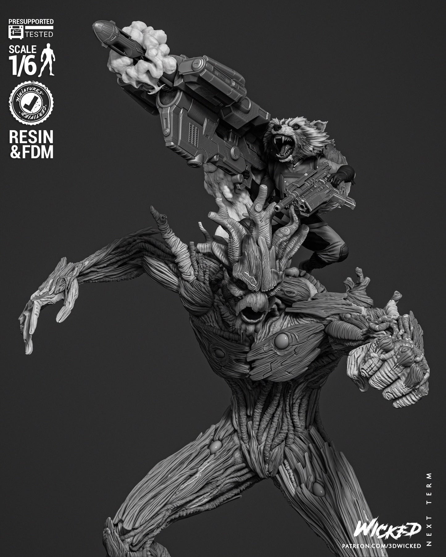 Groot and Rocket Comic Version - Guardians Of The Galaxy Diorama by Wicked3D FAN ART