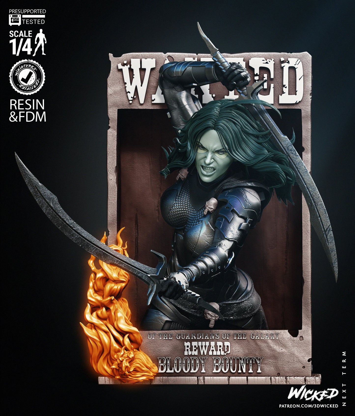 Gamora - Comic Version - Guardians Of The Galaxy - 3D Poster by Wicked3D FAN ART