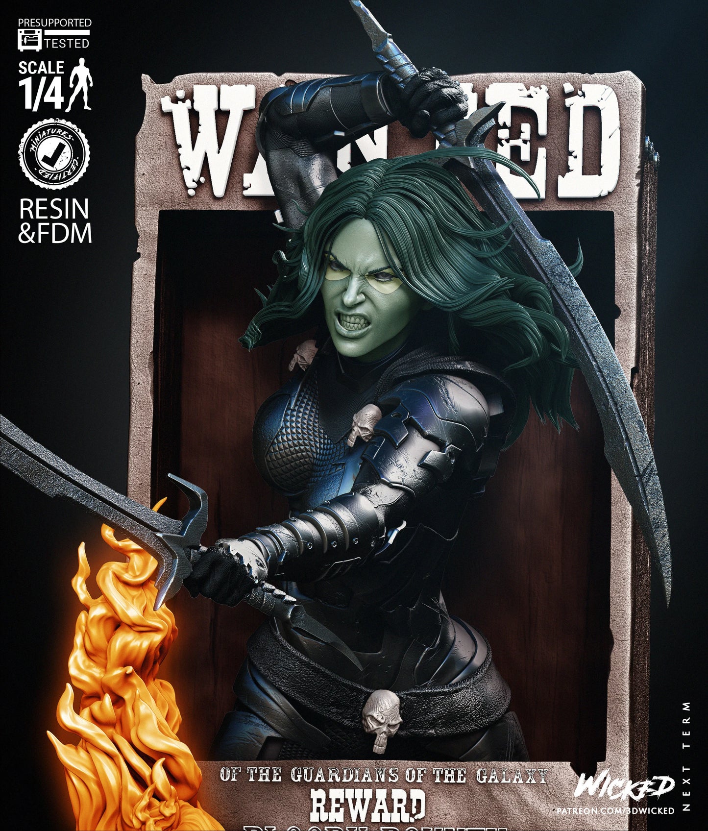 Gamora - Comic Version - Guardians Of The Galaxy - 3D Poster by Wicked3D FAN ART