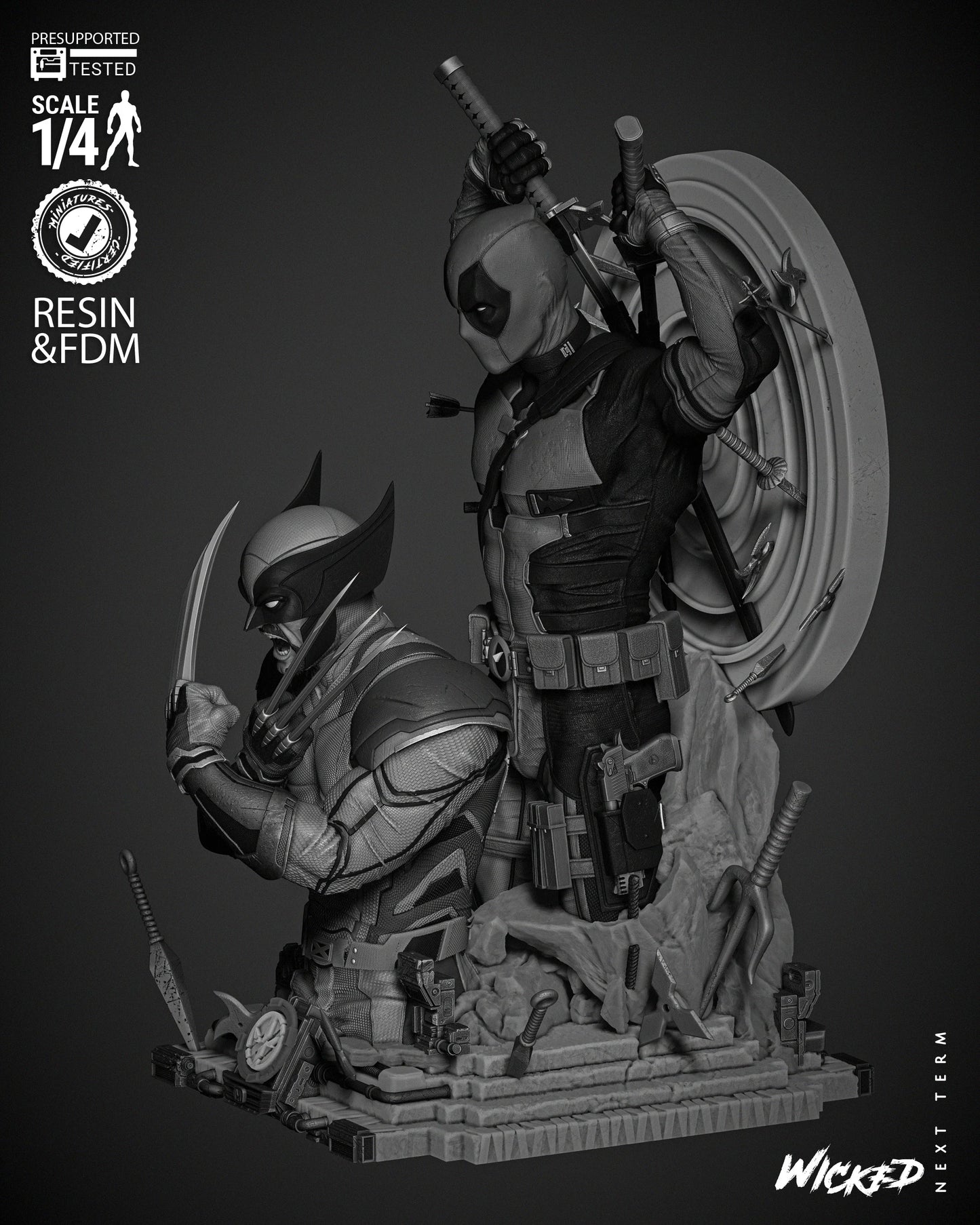 Deadpool and Wolverine - Bust by Wicked3D FAN ART