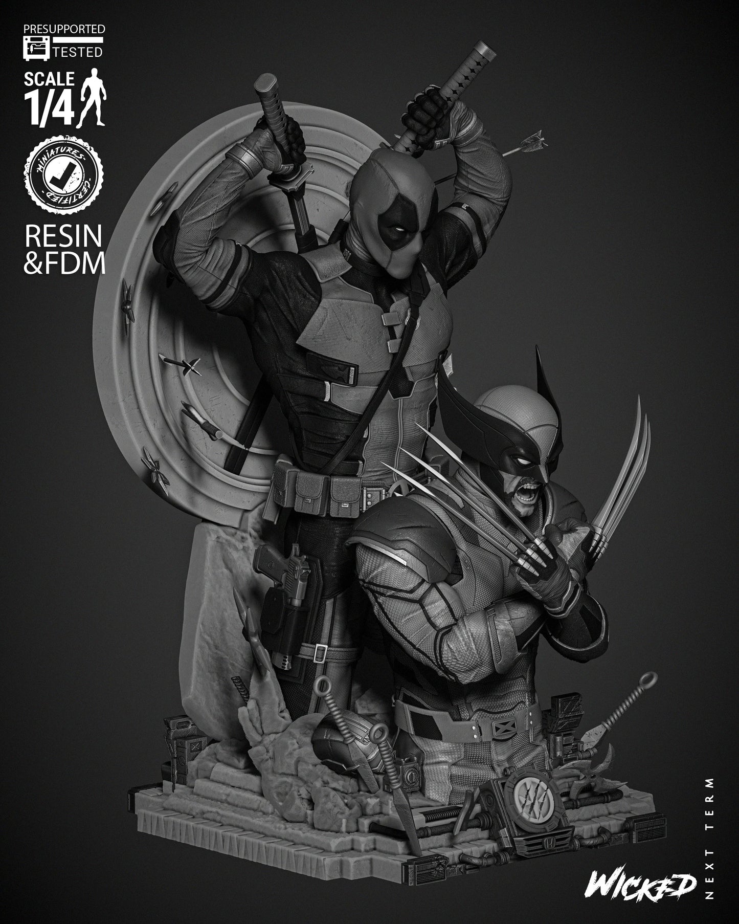 Deadpool and Wolverine - Bust by Wicked3D FAN ART