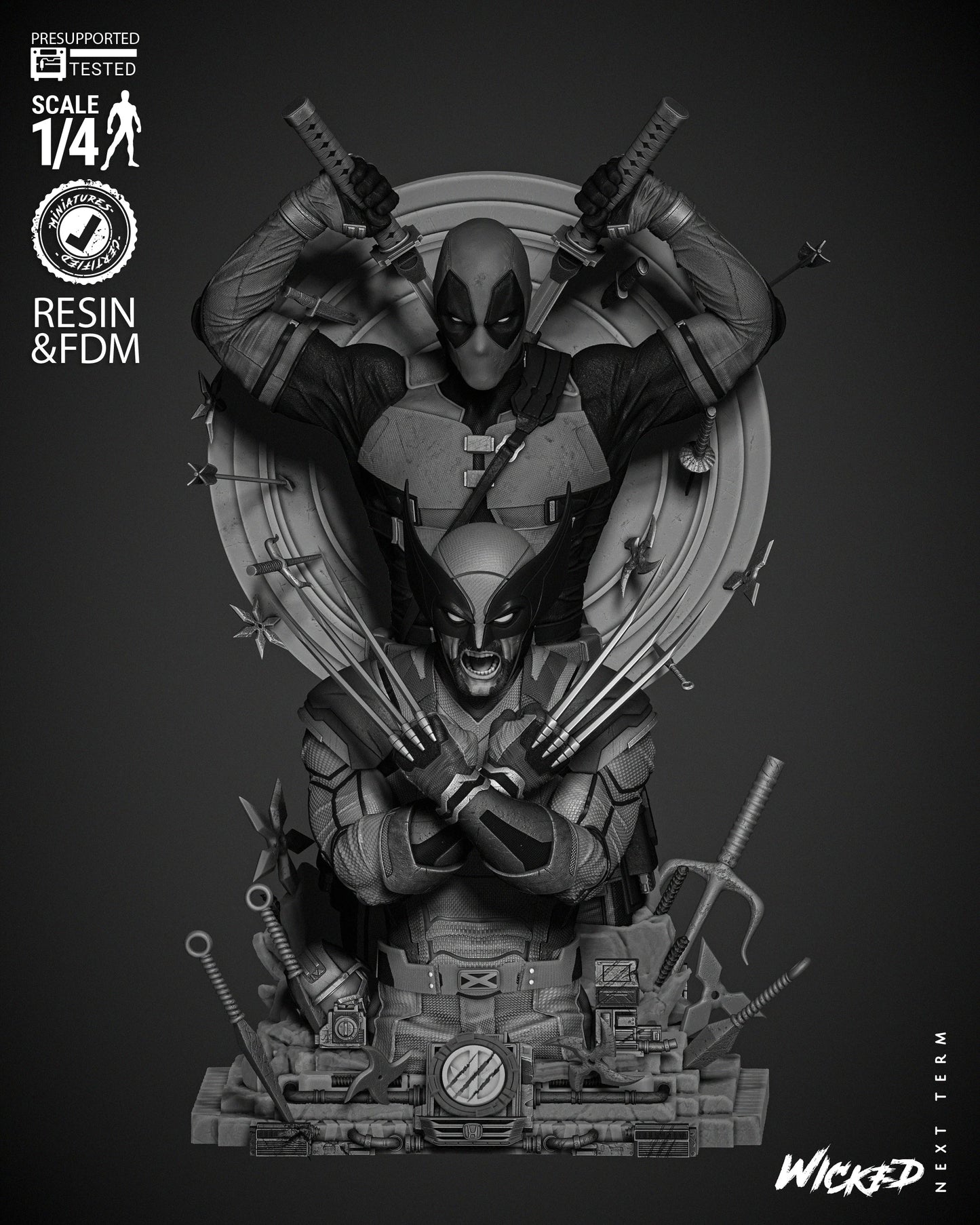 Deadpool and Wolverine - Bust by Wicked3D FAN ART